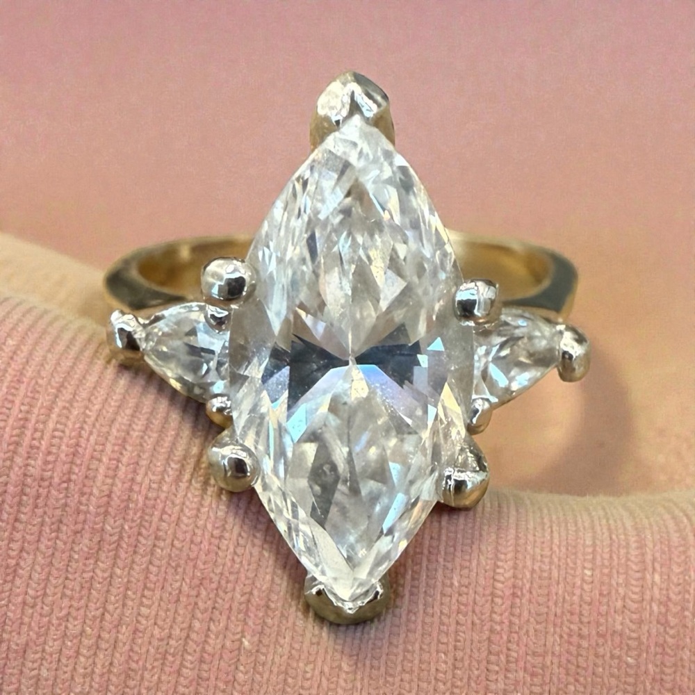 Simulated Diamond Cubic Zirconia Marquise Cut Ring Mixed Metals Size 6 - Picture 9 of 9
